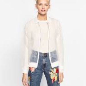 ZARA white mesh zip up jacket w. knit detail NWT M